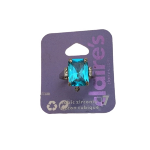 NWOT Claire’s Blue Emerald Cut Silver Cocktail Ring Jewelry Y2K sz 8/9